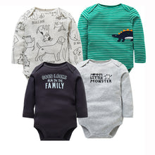 Load image into Gallery viewer, Cotton Baby Bodysuit Long Sleeve - Organic Cotton Long Sleeve Bodysuit Babe 4PCS/LOT. Material: Cotton  Gender: Unisex  Pattern Type: Cartoon  Collar: O-Neck  Sleeve Length(cm): Full  Fit.