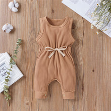 Load image into Gallery viewer, Cotton Romper Elastic Band Brown - Brown Baby Romper. Material Composition.: cotton blend &amp; polyester. Gender: Unisex. Age Range: 3-18mPattern Type: Solid. Collar: O-Neck