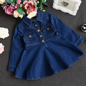 Long Sleeve Denim Dress - Dress Outfits for Baby Girl. Sleeve Style: Regular Sleeve Length(cm): Full Silhouette: A-LINE Season: Autumn Pattern Type: Patchwork Material: Cotton,