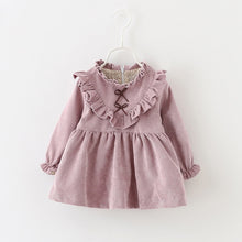 Load image into Gallery viewer, Cute A-Line Winter Dress - Winter Wear for Baby Girl. Pattern Type: Solid. Material Composition: cotton. Sleeve Length(cm): Full. Decoration: Bow. Material: Cotton. Collar: O-neck