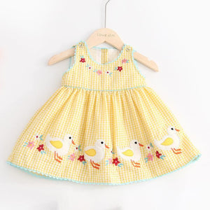 Sleeveless Yellow Dress Duck Pattern - Yellow Baby Dress