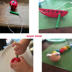 Montessori Educational Fun Thread Wooden Toy Shape Cognize Worm