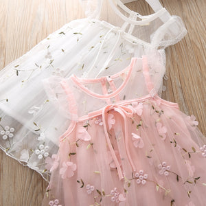 White Girl Party Dress Summer - Simple White Flower Girl Dresses. Material: Mesh & Cotton Pattern Type: Floral Season: Summer Sleeve Length(cm): Short Sleeve.4