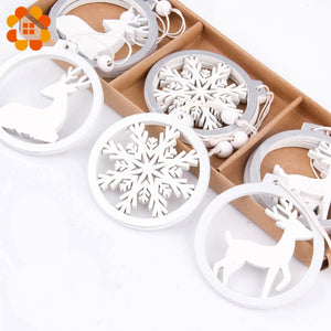 3PCS/lot Silver White Deer Snowflake Wooden Christmas Pendants Decorations from Laudri Shop 