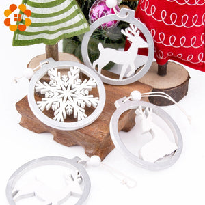 3PCS/lot Silver White Deer Snowflake Wooden Christmas Pendants Decorations from Laudri Shop 