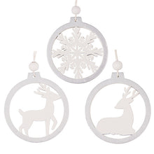 Load image into Gallery viewer, 3PCS/lot Silver White Deer Snowflake Wooden Christmas Pendants Decorations from Laudri Shop 