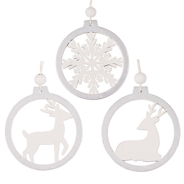 3PCS/lot Silver White Deer Snowflake Wooden Christmas Pendants Decorations from Laudri Shop 