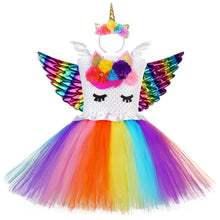 Load image into Gallery viewer, Kids Unicorn Party Dress for Girls - Unicorn Dress for Birthday Girl. Material: Polyester, Nylon, Voile, Mesh. Dresses Length: Knee-Length. Collar: O-neck. Sleeve Length(cm): Sleeveless