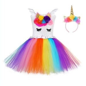 Kids Unicorn Party Dress for Girls - Unicorn Dress for Birthday Girl. Material: Polyester, Nylon, Voile, Mesh. Dresses Length: Knee-Length. Collar: O-neck. Sleeve Length(cm): Sleeveless1