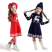 Load image into Gallery viewer, Winter Dress for Girls with Reindeer &amp; Snowflake Print from Laudri Shop