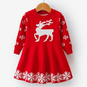 Winter Dress for Girls with Reindeer & Snowflake Print from Laudri Shop