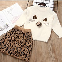 Girls Leopard Pattern Sweater and Skirt Set from Laudri Shop