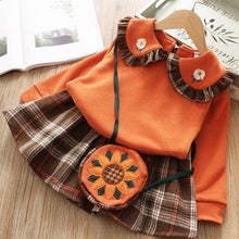 Load image into Gallery viewer, Girls Geometric Pattern Top Skirt Set Orange - Crop Top and Skirt Set