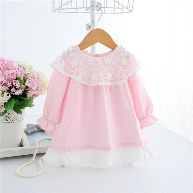 Lace Embroidery Baby Dress Pink - Baby Girl Outfit Sets