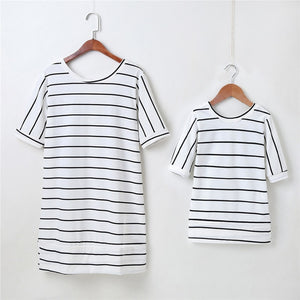 Mother and Daughter Short Sleeve Striped Dress