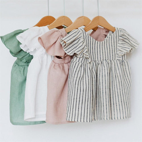 A-line Baby Girl Dress - Baby Girl Special Occasion Dresses. Age Range: 0-24mPattern Type: Solid. Season: Summer. Material: Cotton & Linen. Sleeve Length(cm): Short