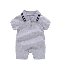 Load image into Gallery viewer, Short Sleeve Baby Romper Light Blue Material: CottonAge Range: 3-24m Pattern Type: Solid Collar: Turn-down Collar Closure Type: PulloverItem Type: Rompers