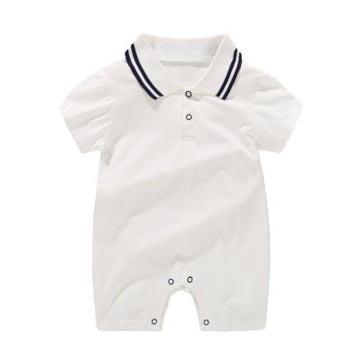 Product Name Short Sleeve Baby Romper White Material: CottonAge Range: 3-24mPattern Type: Solid Collar: Turn-down Collar Closure Type: PulloverItem
