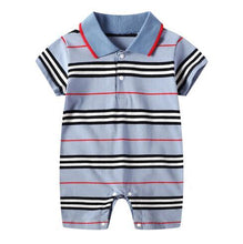 Load image into Gallery viewer, Short Sleeve Baby Romper Blue Material: Cotton Age Range: 3-24m Pattern Type: Solid Collar: Turn-down Collar Closure Type: PulloverItem 