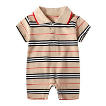 Load image into Gallery viewer, Product Nam Short Sleeve Baby Romper Brown Material: Cotton Age Range: 3-24mPattern Type: Solid Collar: Turn-down Collar Closure Type: PulloverItem