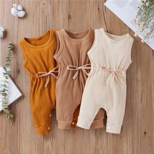 Cotton Romper Elastic Band Beige - Baby Outfit Sets1