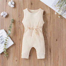 Load image into Gallery viewer, Cotton Romper Elastic Band Beige - Baby Outfit Sets. Unisex. Age Range: 3-18m. Pattern Type: Solid. Collar: O-Neck Closure Type: Pullover. Sleeve Length(cm): Sleeveless