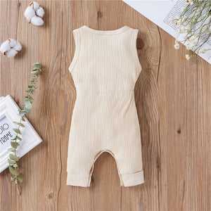 Cotton Romper Elastic Band Beige - Baby Outfit Sets2