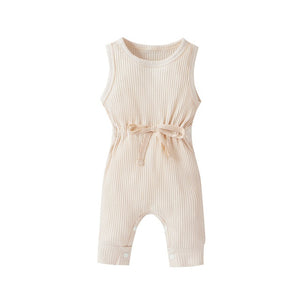 Cotton Romper Elastic Band Beige - Baby Outfit Sets3