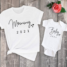 Load image into Gallery viewer, Baby Mommy Matching T-Shirt Romper. Item Type: T-Shirts/Bodysuit. Sleeve Length(cm): Short Pattern Type: Solid Department Name: Mother &amp; Daughter Material: 95% milk silk