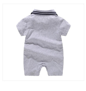 Short Sleeve Baby Romper Light Blue Material: CottonAge Range: 3-24m Pattern Type: Solid Collar: Turn-down Collar Closure Type: PulloverItem Type: Rompers2