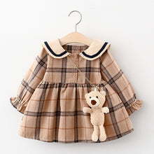 Load image into Gallery viewer, Long Sleeve Plaid Dress Brown - Long Sleeve Plaid Dress Paneled with bear