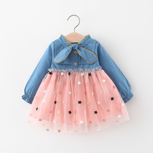 Tulle Baby Girl Dress Pink - Baby Girl Tulle Dress. Age Range: 6-24mPattern Type: Print Sleeve Length(cm): Full Material Composition: cotton & polyester.