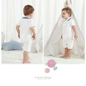 Product Name: Short Sleeve Baby Romper White Material: Cotton Age Range: 3-24m Pattern Type: Solid Collar: Turn-down Collar Closure Type: PulloverItem8