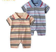 Load image into Gallery viewer, Product Nam Short Sleeve Baby Romper Brown Material: Cotton Age Range: 3-24mPattern Type: Solid Collar: Turn-down Collar Closure Type: PulloverItem1
