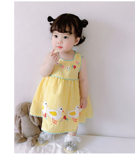 Sleeveless Yellow Dress Duck Pattern - Yellow Baby Dress4