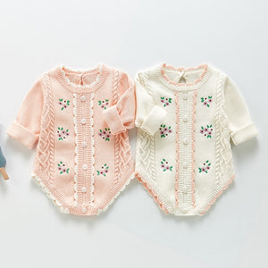 Long Sleeve Knitted Rompers Embroidery Pink1