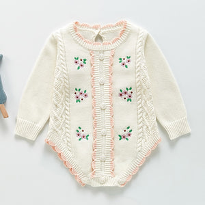 Long Sleeve Knitted Rompers Embroidery White - Infant Boy Easter Outfit3