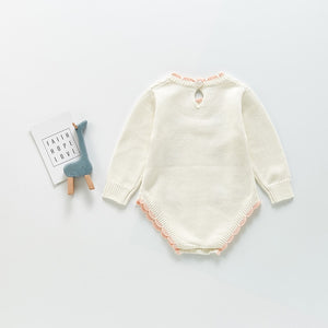 Long Sleeve Knitted Rompers Embroidery White - Infant Boy Easter Outfit6