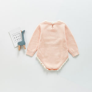 Long Sleeve Knitted Rompers Embroidery Pink5