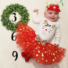 Load image into Gallery viewer, Christmas Long Sleeve Romper Tutu Skirt Headban. Material: Cotton. Age Range: 3-18m. Collar: O-Neck. Closure Type: Pullover. Sleeve Length(cm): Full. Fabric Type: Broadcloth2