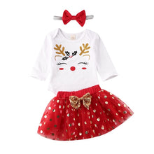 Load image into Gallery viewer, Christmas Long Sleeve Romper Tutu Skirt Headban. Material: Cotton. Age Range: 3-18m. Collar: O-Neck. Closure Type: Pullover. Sleeve Length(cm): Full. Fabric Type: Broadcloth5