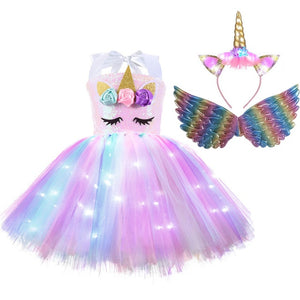 Unicorn Girls Dress With LED Light - Unicorn Light up Costume - Unicorn Girls Dress With LED Light Product package: 1 x unicorn LED dress + unicorn LED headwear + wings Gender.2