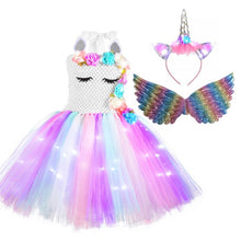 Load image into Gallery viewer, Unicorn Girls Dress With LED Light - Unicorn Light up Costume - Unicorn Girls Dress With LED Light Product package: 1 x unicorn LED dress + unicorn LED headwear + wings Gender.5