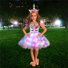 Load image into Gallery viewer, Unicorn Girls Dress With LED Light - Unicorn Light up Costume - Unicorn Girls Dress With LED Light Product package: 1 x unicorn LED dress + unicorn LED headwear + wings Gender.0