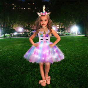 Unicorn Girls Dress With LED Light - Unicorn Light up Costume - Unicorn Girls Dress With LED Light Product package: 1 x unicorn LED dress + unicorn LED headwear + wings Gender.0