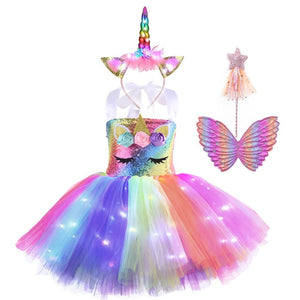 Unicorn Girls Dress With LED Light