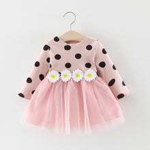 Load image into Gallery viewer, Long Sleeve Polka Dot Daisy Flower Dress
