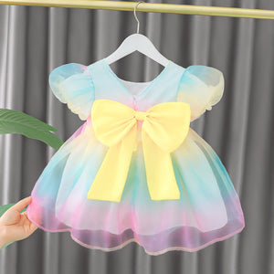 Puff Sleeves Baby Girl Bow Dress