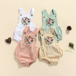 Sleeveless Flowers Embroidery Romper