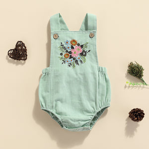 Sleeveless Flowers Embroidery Romper